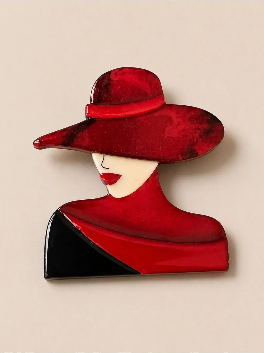 Red and Black Elegant Lady Brooch Pin